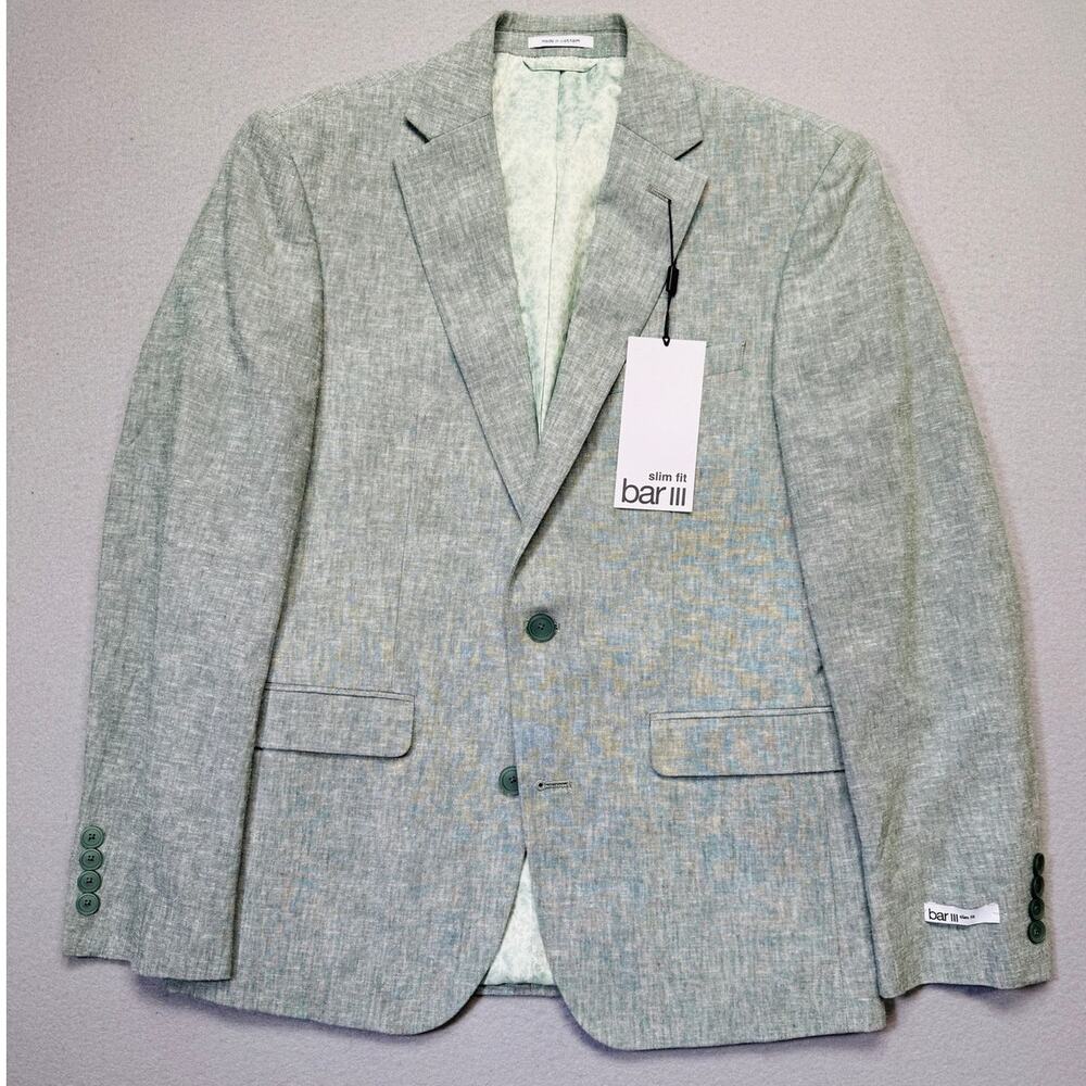 Bar III Men's Slim-Fit Linen Suit Jacket green 36S $360